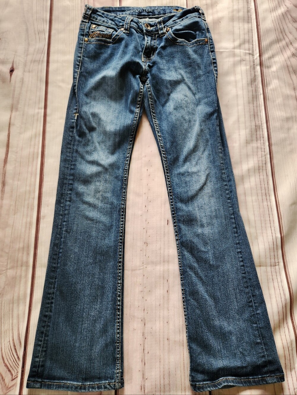 **SOLD** Cowgirl Tuff "Don't Fence Me In" Bootcut Blue Jean | Women's Size 27 - Picture 7 of 16